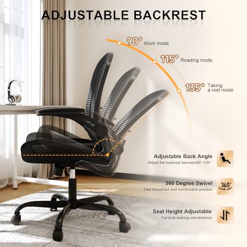 Office Chair, Ergonomic Desk Chairs 330LBS Capacity High Back Mesh Computer Chair with Flip-up Armrests, Comfy Work Chair with Adjustable Lumbar Support, Rolling Chair