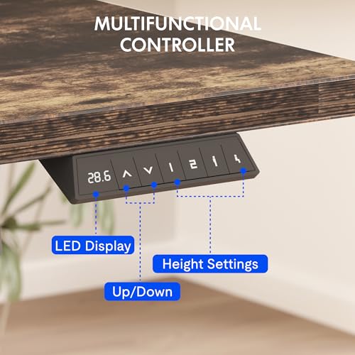 FLEXISPOT EN2 Whole-Piece Standing Desk with Clamp Power Strip, 55 x 28 Electric Stand Up Height Adjustable Desk with Cable Management (Black Frame + 55" Rustic Brown Desktop, 2 Packages)