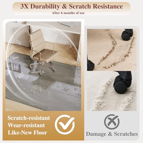 MYSUNORIA Tempered Glass Office Chair Mat, 46"x55" for Carpet & Hardwood Floors, Grey Heavy Duty 0.2" Thick Computer Chair Mat with Non-Slip Pads, Scratch Resistant, Rounded Corners & Polished Edges