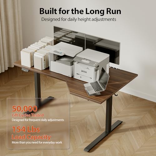 Agilestic Electric Standing Desk, Height Adjustable Desk, 55 x 32 Inch Sit Stand up for Work Office Home, L Shaped Ergonomic Rising Computer Table with Memory Preset, Dark Walnut