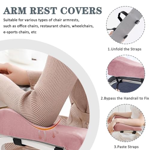 Shapeazy 2 Pack Office Chair Armrest Pads Covers,Arm Rest Pad with Memory Foam Elbow Pillow for Forearm Pressure Relief, Arm Rest Covers for Office Chairs, Wheelchair, Comfy Gaming Chair (Pink)