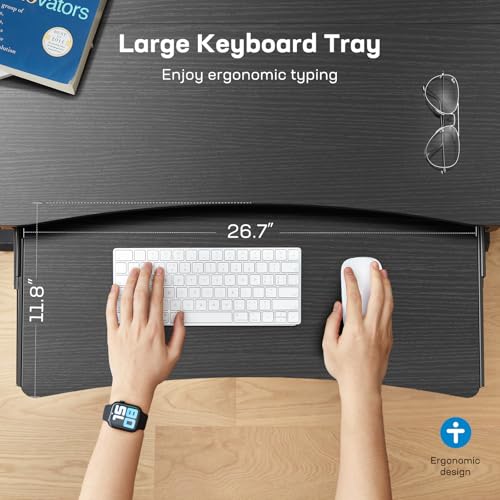 HUANUO 55" x 26" Electric Standing Desk with 2 Drawers & 26.7" Large Keyboard Tray, C-Clamp Mount Compatible, Adjustable Computer Desk for Home Office, Stand Up Desk with 4 Height Presets, Black