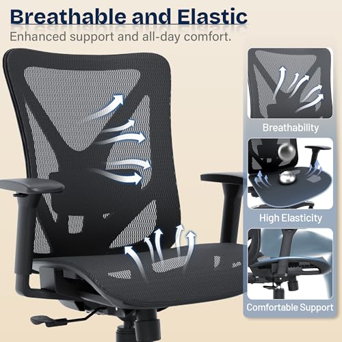 MOLENTS Ergonomic Office Chair, Mesh Computer Desk Chairs with Adjustable Lumbar Support, 3D Armrests, Tilt Function, Comfy Wide Seat, Swivel Executive Work Task Chair for Company and Home