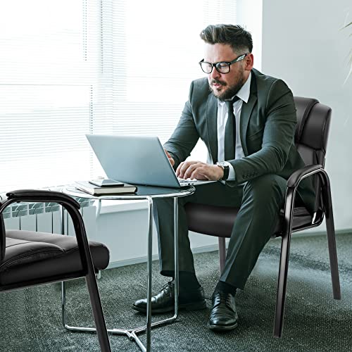 OLIXIS Waiting Room Chairs Set of 4, Leather Office Desk Reception Guest Stationary Side Chair with Padded Arms for Home Conference Lobby Area Meeting Church Medical Clinic Elderly Student