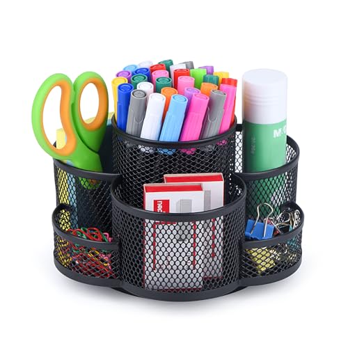 Topwey Pen Holder for Desk, 360 Rotating Pencil Holder, Cup Holder for Desk Office, Desk Organizers and Accessories in Black