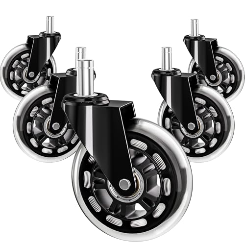 Black Office Chair Wheels,Gaming Chair Wheels-Set of 5,Universal Size,Smooth&Quiet Rolling, Durable,for Carpet&Hardwood,Replacement Rubber Casters