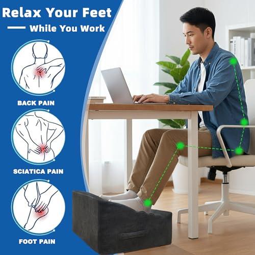 XYRONICA Foot Rest Under Desk, Ergonomic Foot Stool, Comfortable Office Footrest with Curved Design, with Washable Cover for Home and Office, Relieves Leg Pressure (Dark Gray)