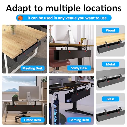 Cotohim Under Desk Cable Management Tray - Under Desk Cord Management - Clamp/Screw Mount - Fabric Wire Management - Cable Raceways Tray Cord Hiders for Office/Home (Black, 35.8"×5.6")