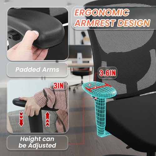 BestOffice Big and Tall 500 lb Mesh Office Chair Ergonomic High Back Desk Chair with Lumbar Support and Extra-Wide Seat for Home Office, Black