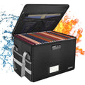 ENGPOW File Box with Lock,Fireproof Document Box with Zipper＆Pockets,Collapsible File Organizer Filing Storage Cabinet with Handle,Portable Home Office Safe for Hanging Letter/Legal Folder,Black