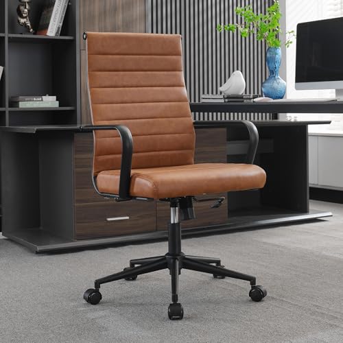 Okeysen Office Desk Chair Conference Room Chairs Modern Ergonomic Executive Swivel Chair Adjustable Height PU Leather Home Desk Chair with Armrests Comfy Computer Task Chairs with Wheels (Brown)