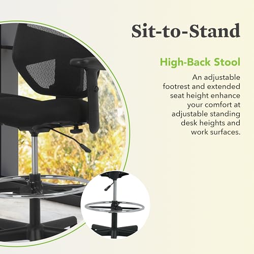HON Prominent Mesh Ergonomic Standing Office Drafting Chair with Adjustable Arms, Footrest, 360 Swivel Task Chair for Computers, Desk, Home Office, Black