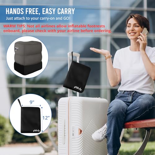 Inflatable Airplane Foot Rest Pillow - Travel Foot Rest for Long Flights, Car Seat Foot Rest for Kids Airplane Seat Extender Bed for Toddler, Blow up Plane Footrest with Easy-Carry Strap, Gray 2 Pack