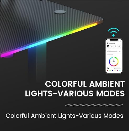 GTPLAYER Electric Standing Desk, Gaming Desk with LED Lights, Height Adjustable - RGB Computer Desk with Mouse Pad for Home, Office