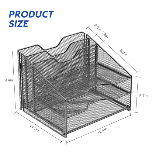 Samstar Desk File Organizer, Mesh Letter File Folder Holder with 3 Paper Trays and 2 Vertical Upright Section, for Office Supplies,Desk Accessories & Workspace,Black.