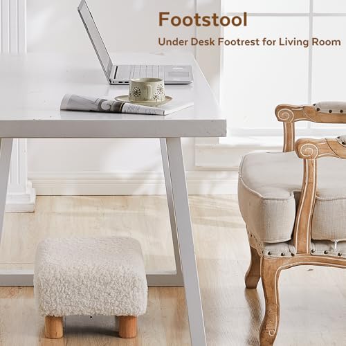 FIMIVIBI Small Foot Stool Ottoman, Sherpa Footstool Ottoman Foot Rest for Couch, Rectangle Footstools and Ottomans Small for Living Room, Entryway and Bedroom (White)