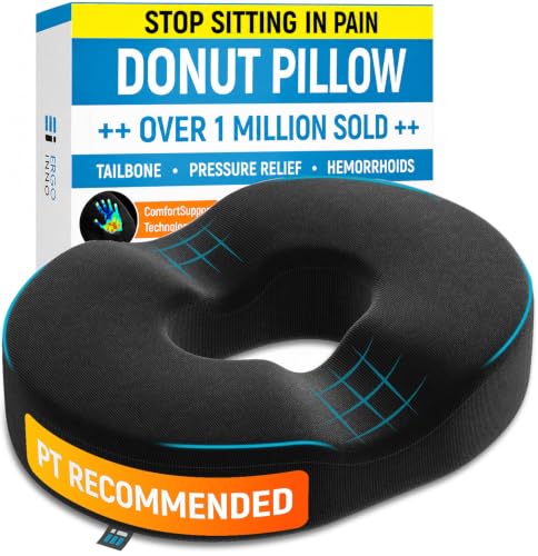 PT ENDORSED Donut Pillow for Tailbone Pain Relief Cushion - Coccyx & Hemorrhoid Pillow for Sitting - Donut Seat Cushion for Pressure Relief, Prostate, Postpartum, Pressure Sores, Lifting Cushions