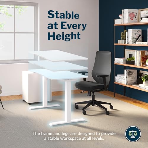 Vari Essential Electric Standing Desk for Home Office – 48x24 Sit-Stand VariDesk, 4 Memory Height Presets, 2-Piece Laminate Wood Top, Sturdy T-Style Legs, Supports 150 Lbs + Easy Assembly (White)