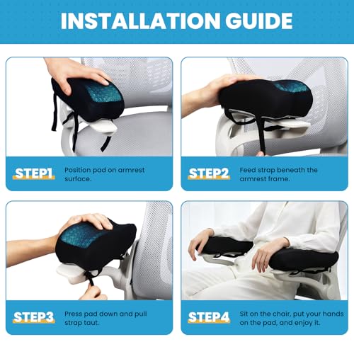LITTLE SLOW DUCK Gel Memory Foam Armrest Pads, Cooling Chair Cushions with Pressure Relief, Non-Slip for Office, Gaming Chair & Wheelchair, Machine Washable Cover, Universal Fit 2 Pack