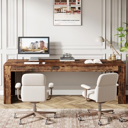 Tribesigns 79-Inch Extra Long Desk, Two Person Double Desk for Home Office, Wooden Long Computer Desk Writing Table for Office, Vintage Brown