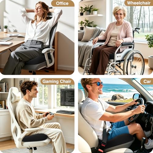 TushGuard Ergonomic Seat Cushion with Coccyx Cutout - 4-Zone Structure Office Chair Cushions for Tailbone Pressure Relief, Non-Slip Chair Pad with Washable Cover for Car, Office, Wheelchair, Black