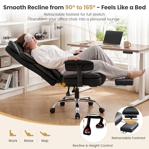 Stella Mia Big & Tall Office Chair 400 lbs – 21.3" Wide Seat High Back Ergonomic Executive Chair with Retractable Footrest, Heavy Duty Computer Gaming Chair for Heavy People, Black