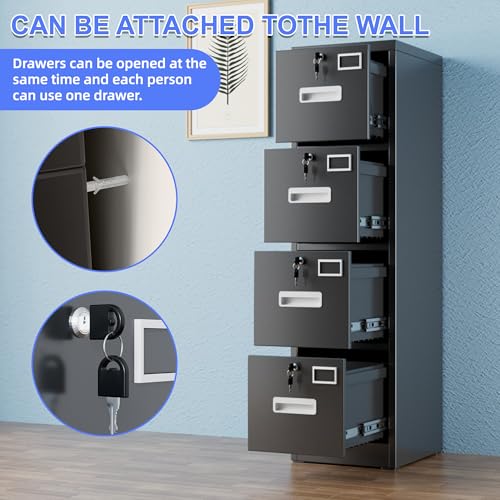 SUXXAN 4 Drawer File Cabinet with Lock and Name Card Slots, Heavy Duty Metal Vertical Filing Cabinet for Home Office for Letter/Legal/A4 Size, 17.72" D x 14.96" W x 55.2" H, Black