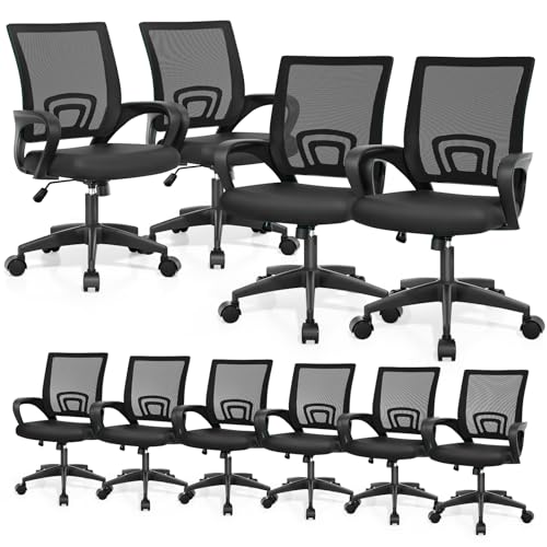 Magshion Ergonomic Office Chair 10 Pack, Mid-Back Mesh Desk Chair, Adjustable Swivel Computer Chair with Lumbar Support & Breathable Backrest for Gaming, Work, Study, 300 Lbs Capacity, Black