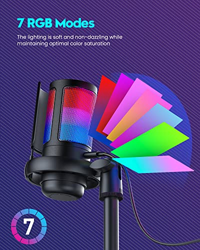 Gaming Microphone for PC: USB Mic for Podcasts Videos & Streaming - Condenser Mic with Quick Mute & Pop Filter - RGB Microphone Gift for Gamer boys - Compatible with PS4/5 & Computer & Laptop
