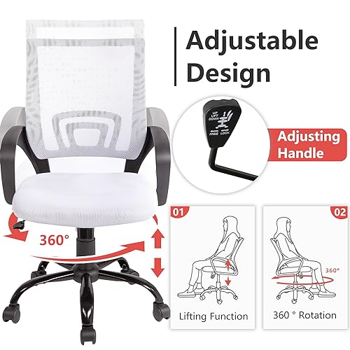 PayLessHere Office Computer Chair Ergonomic Cheap Desk Chair Adjustable Comfortable Mid Back Task Rolling Swivel with Lumbar Support for Home Office (Pack of 1, White)