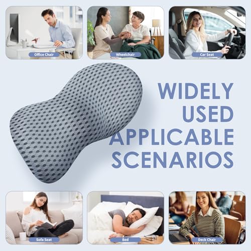 kasney Lumbar Support Pillow, Back Pillow for Low Back Pain Relief, Ergonomic Streamline Car Seat, Office Chair, Recliner and Bed (Gray)