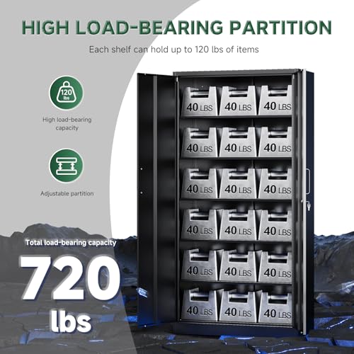 Letaya Metal Storage Cabinets with Lock Doors,Tall Locker Organizer Steel Garage Cabinets, 5 Adjustable Layers Shelves for Home, Office, Warehouse,Tool,Industrial(Black)
