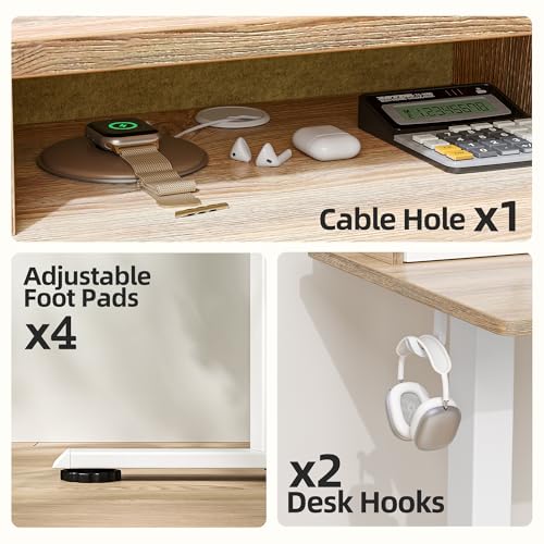 TIQLAB Standing Desk with Two Drawers, Stand Up Standing Desk Adjustable Height, Electric Sit Stand Table with Storage Shelf and Splice Board, 48 * 24 inch, Maple