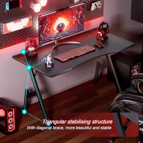 HLDIRECT 40 Inch Gaming Desk, Small Computer Gaming Desk Table with Cable Management, Ergonomic A Shape Modern Carbon Fiber Gamer Table Pc Workstation Home Office Desks for Small Space, Black