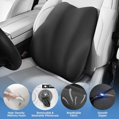BEBAS Lumbar Support Pillow for Car, Memory Foam Back Cushion for Driving, Ergonomic Lumbar Pillow for Pain Relief, Comfort Lower Back Support for Office Chairs, Car Seat, Wheelchair -Black