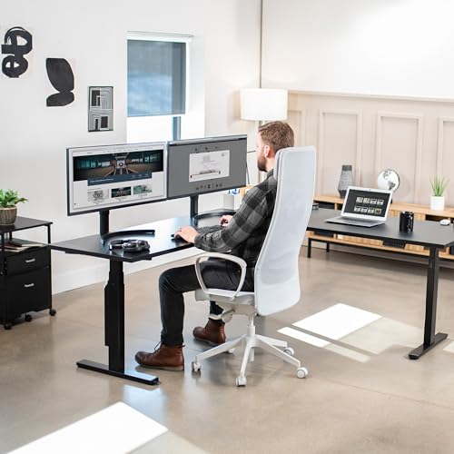 VIVO Electric Height Adjustable 84 x 71 inch Corner Memory Stand Up Desk, 2 Black Solid Square Corner Table Tops, Black Frame, L-Shaped Workstation, 3E-S Series, DESK-KIT-3E10SB
