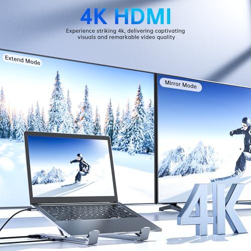 Umaniy Laptop Stand with Docking Station, 8 in 1 USB C Hub HDMI Portable Laptop Stand for Desk with USB Ports, Multiport USBC Dock Stands Foldable Adjustable Computer Riser Holder Dongle for MacBook