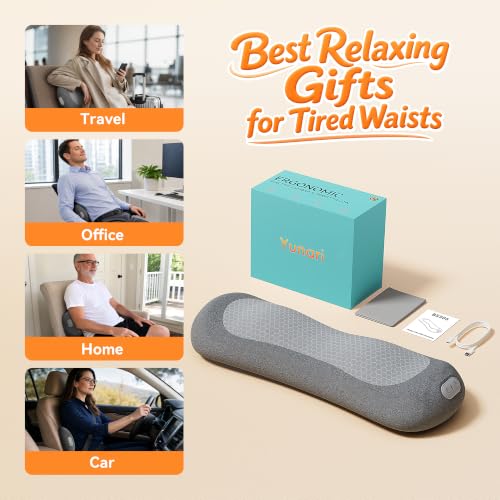 Yunari 3-in-1 Wireless Back Massager, Dual Airbag Decompression Lumbar Support Pillow with Adjustable Heat, Vibration & Traction, Ergonomic Support for Lower Back Pain Relief, Home Office Travel Car