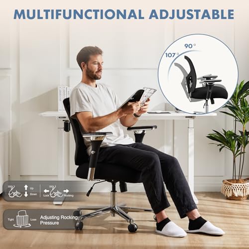 DUMOS Big and Tall Office Desk Chair with Lumbar Support, 500lbs Heavy Duty Mesh Ergonomic Computer Chair with 4D Armrest and Wide Comfy Seat, Swivel Wheels for Adult, Black