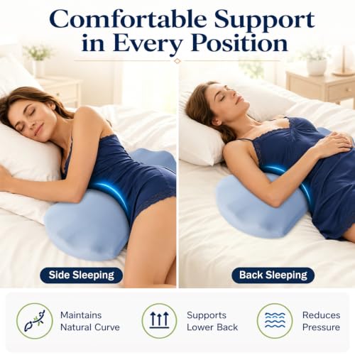 Fledano Lumbar Pillow for Sleeping, Lumbar Support Pillow for Bed for Back Pain Relief, Memory Foam Lower Back Pillow for Bed, Back Support Pillow for Side & Back Sleepers, Washable Cover