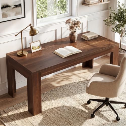 Tribesigns 63" Modern Home Office Desk, Long Wooden Computer Desk, Walnut