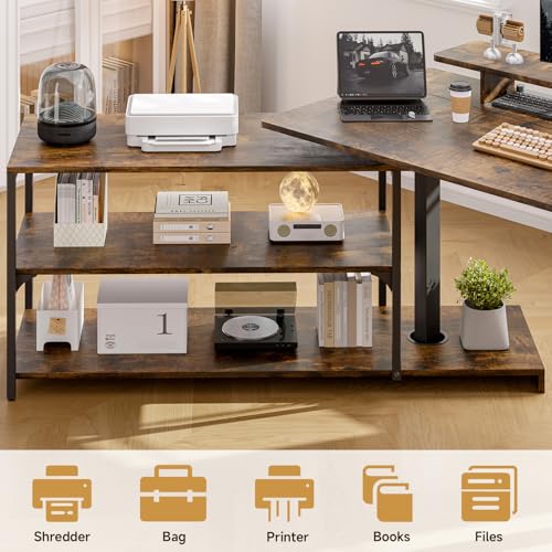 ONBRILL L Shaped Standing Desk with File Cabinet, 63x24'' Electric Stand Up Desk with Monitor and Storage Shelf, Adjustable Height 28-46'' for Home and Computer Workstation, Rustic Brown