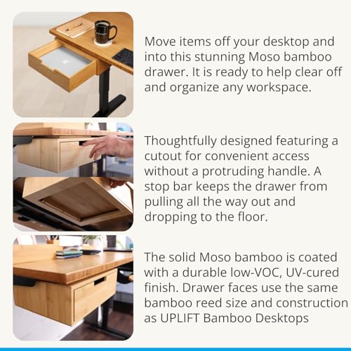 UPLIFT DESK Bamboo Under Desk Drawer – Desktop Storage with 17 lb Capacity and Safety Stop Slide, Undermount Drawer and Standing Desk Accessories for Home Office (Bamboo)