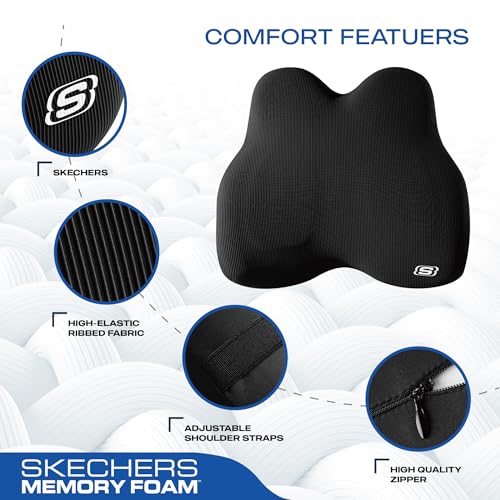 Skechers Memory Foam Lumbar Pillow,Lumbar Support Pillow for Office, Chair Lower Back Pain Relief Lumbar Pillow, Ergonomic Design Back Support Pillow for Office Chair, Car, Home, Travel,Black