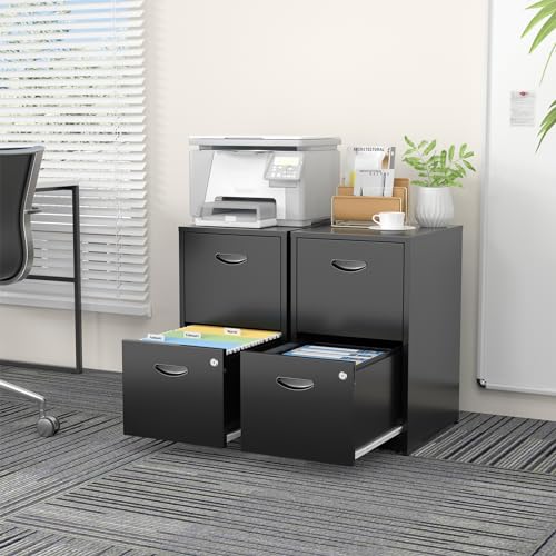 SteeLoong 2 Drawer File Cabinets,Metal Office File Cabinet with Lock,Black Filing Cabinets for Home Office,Vertical Modern File Cabinet Office Two Drawers for Hanging Letter,Assembly Required