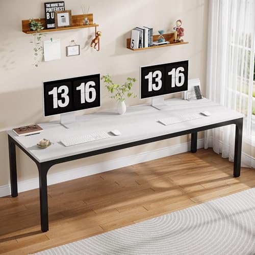 Tribesigns 2-Person Home Office Desk, 78.7" Extra Long Computer Desk, Double Workstation for Home Office, Work Desk for Two People (White + Black)