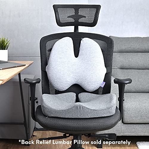 C CUSHION LAB Patented Pressure Relief Seat Cushion for Long Sitting Hours on Office/Home Chair, Car, Wheelchair - Extra-Dense Memory Foam for Hip, Tailbone, Coccyx, Sciatica - Light Grey