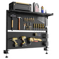 EUREKA ERGONOMIC Metal Pegboard, 43x34inch Clam on Desk Pegboard with Dual Monitor Stand, Garage Pegboard with 4 Accessories, Desk Shelves for Tool organizer, Office, Gaming Desk, Workbench, Black