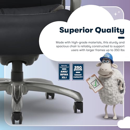 Serta Jackson Big and Tall Executive Home Office Chair with Smart Layers Technology, Wide Seat Cushion, Modern Comfy DeskChairs with Rolling Swivel Wheels, Bonded Leather, Black