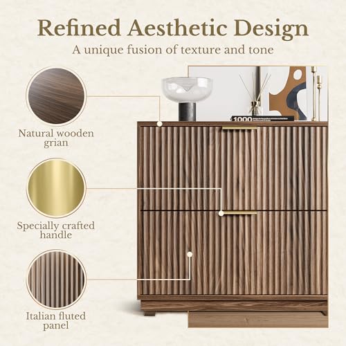 Perledesign 2 Drawer Fluted File Cabinet, 32'' Lateral File Cabinet for Legal/Letter/A4/F4 Size Hanging Files, Wood File Storage for Home Office, Black Walnut